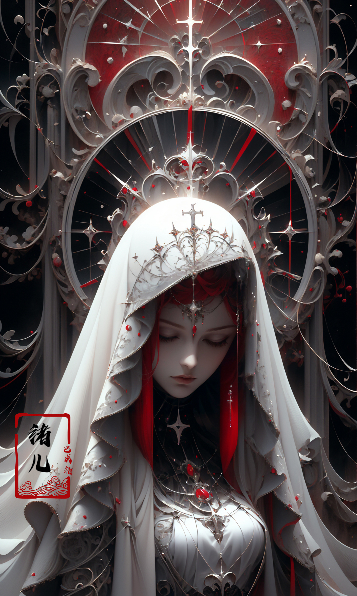 606247209521969079-1977732054-the goddess by shadrach jaroshelev, in the style of gothic futurism, dark white and light red, hyper-detailed illustrations, uhd.jpg